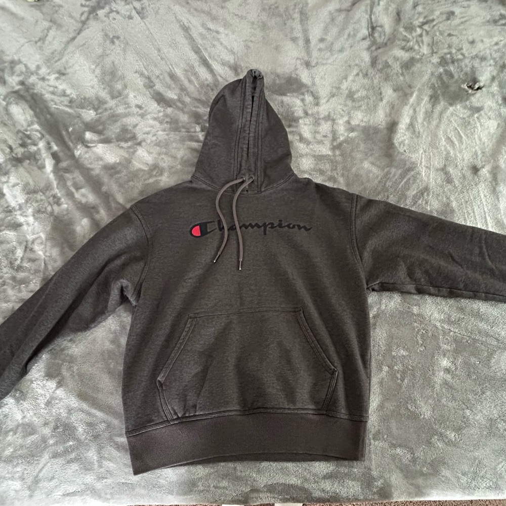 Men’s size medium dark grey champion hoodie. Comfy heavy weight.